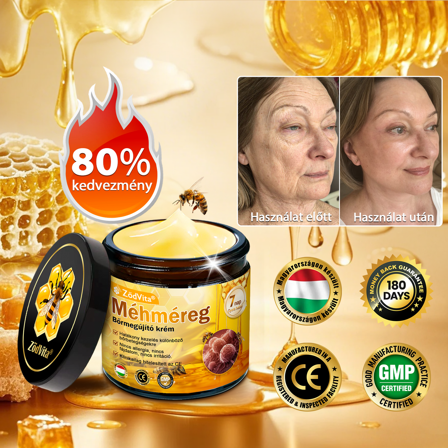 🐝Bőrgyógyász ajánlása ZödVita® Méhmérges Bőrmegújító Krém Ráncok,Természetes összetevők, amelyek tartósan eltávolítják a plamokat, szeplőket és napfoltokat, valamint harcolnak a ráncok és megereszkedett bőr ellen — 50 ml