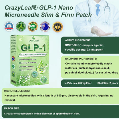 🎁AU Clinically Proven|Official Store | CrazyLeaf® SMGT-GLP-1 Nano Microneedle Patch with Collagen & Matrixyl 3000 丨Targets Obesity, Loose Skin, High Blood Pressure, Diabetes, Fatty Liver, Joint Pain, Brain Fog, Low Energy, Body Aches, and More